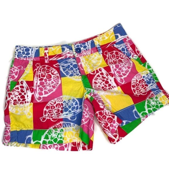 Lilly Pulitzer Callahan Turtle Cute Fun Summer Patchwork Shorts Size 00 - Picture 1 of 6